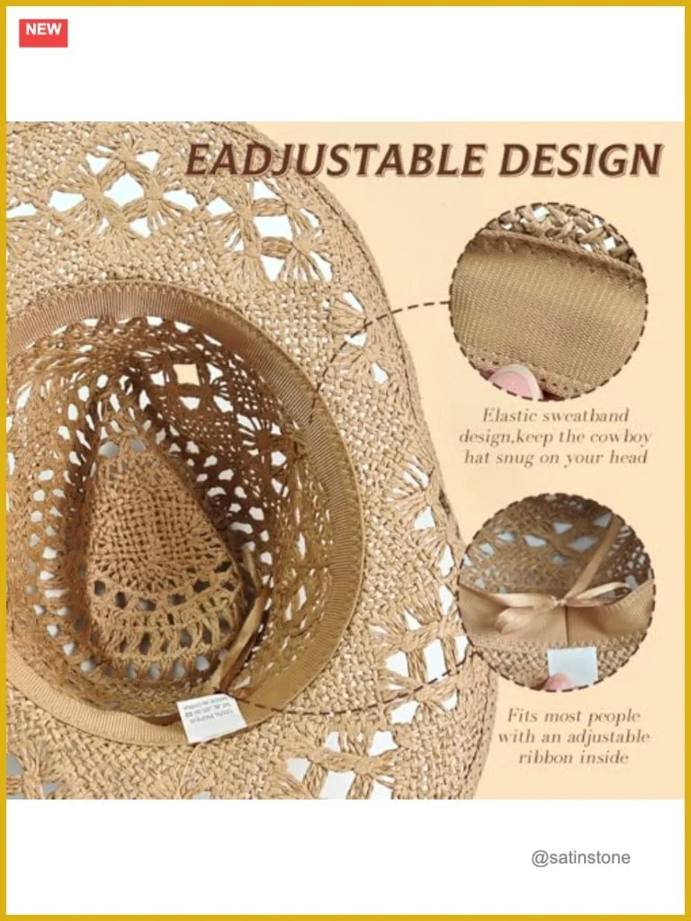 Straw Cowboy Hat Woven Cowgirl Western Sun Hat